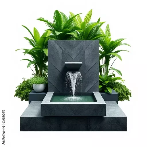 Modern geometric water feature in garden.